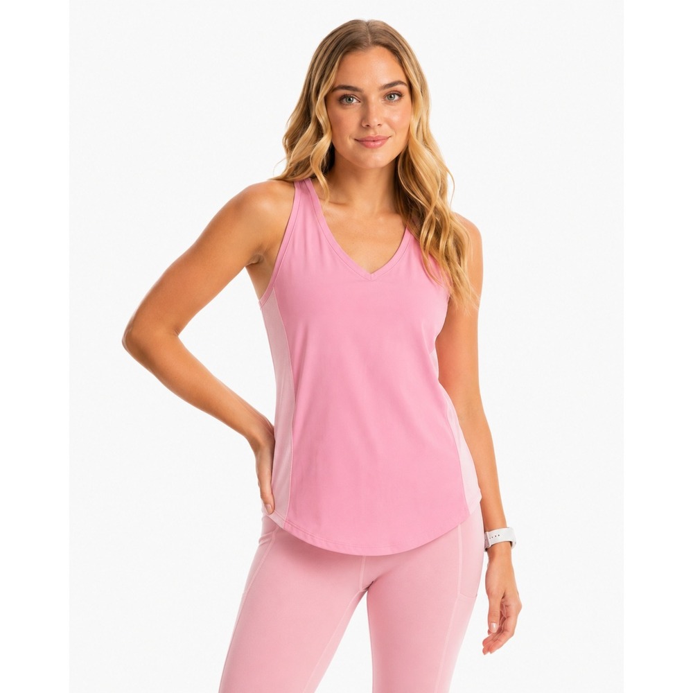 Southern Tide Nellie Skip Stripe Tank Top M Pink V Neck Athletic Racerback Shirt